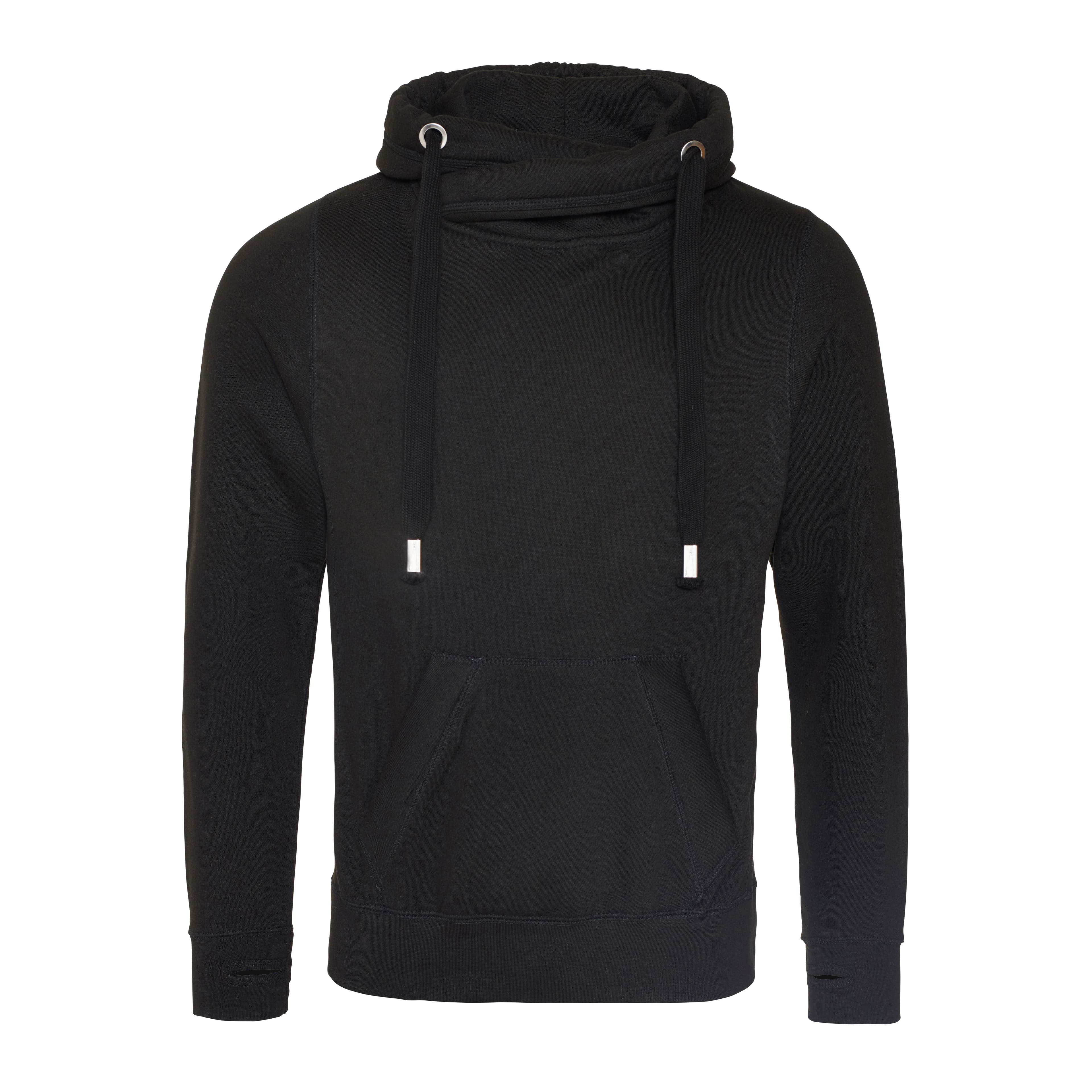 A4 Cross Neck Hoodie - JET BLACK - front