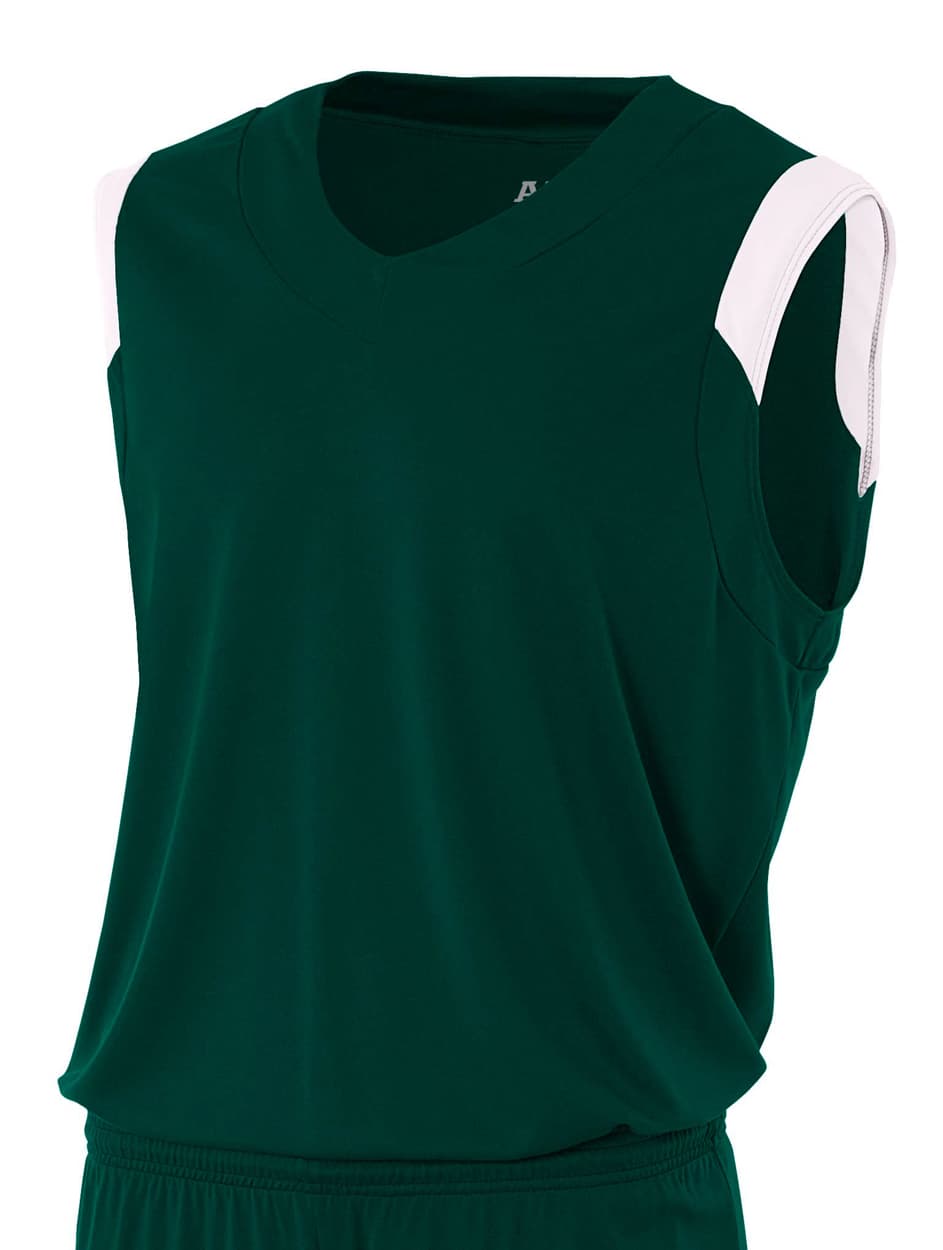 A4 Moisture Management V-Neck Muscle - FOREST/WHITE - front
