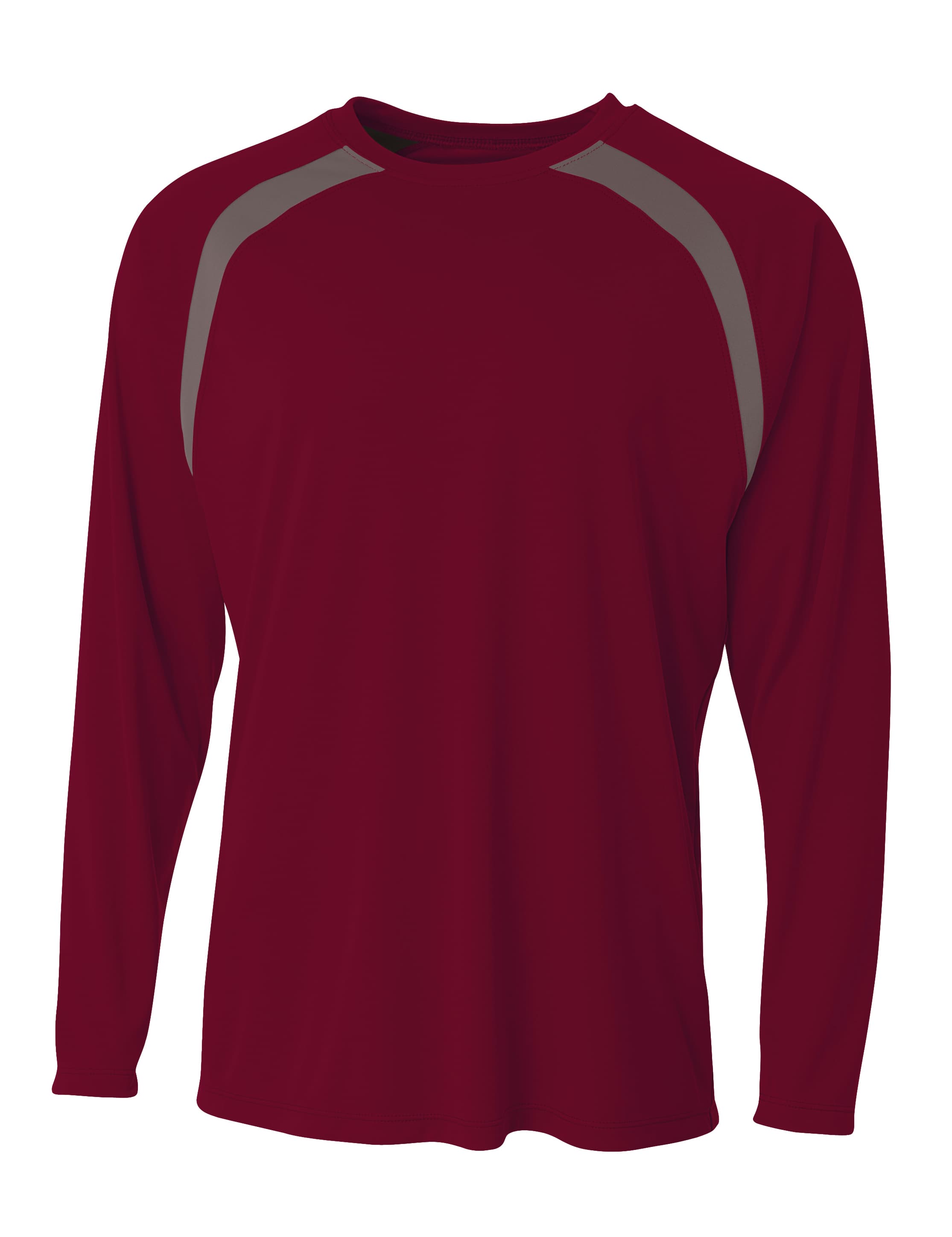 A4 Spartan Long Sleeve Color Block Crew - MAROON/GRAPHITE - front