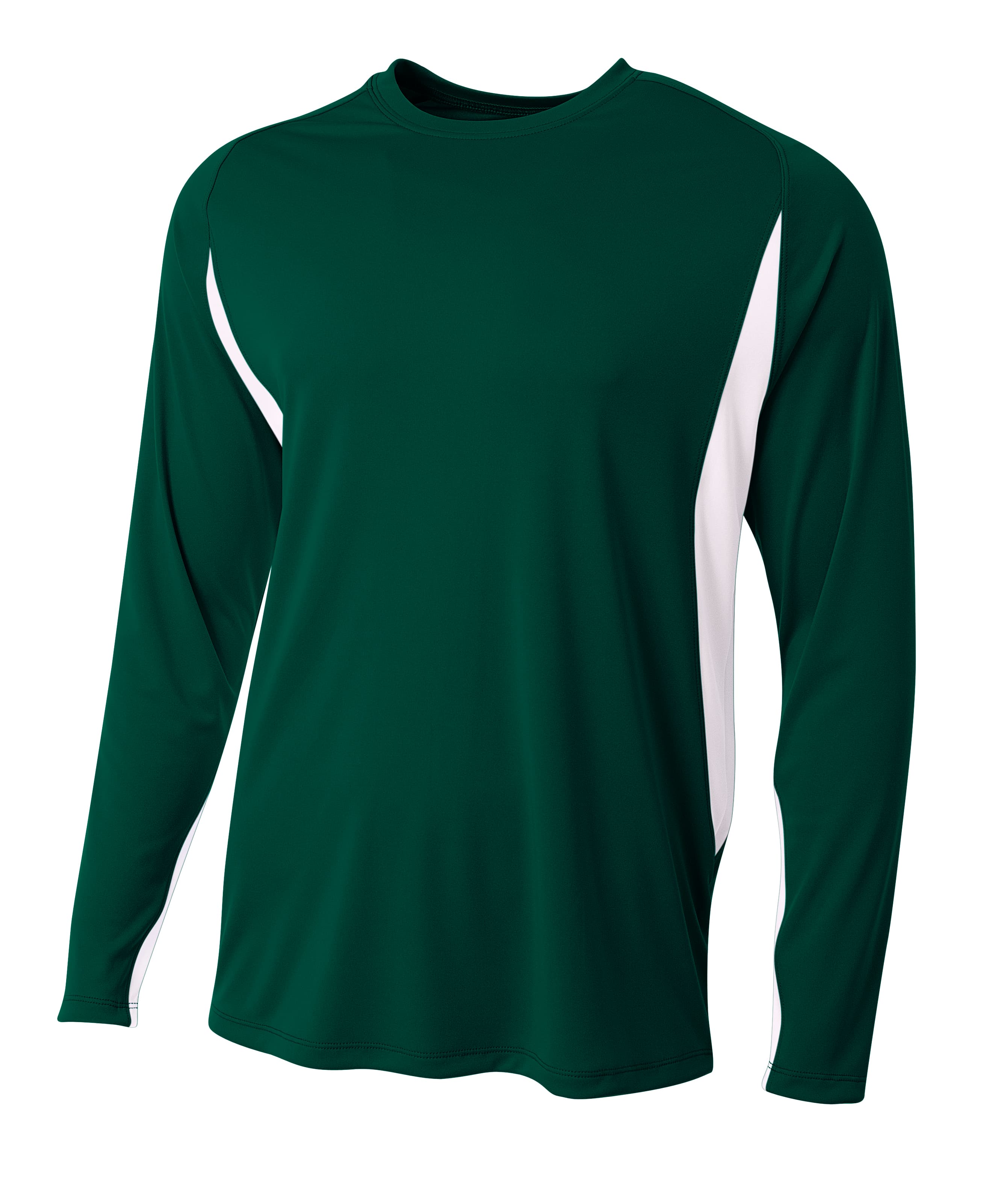 A4 Long Sleeve Color Block Tee - FOREST/WHITE - front