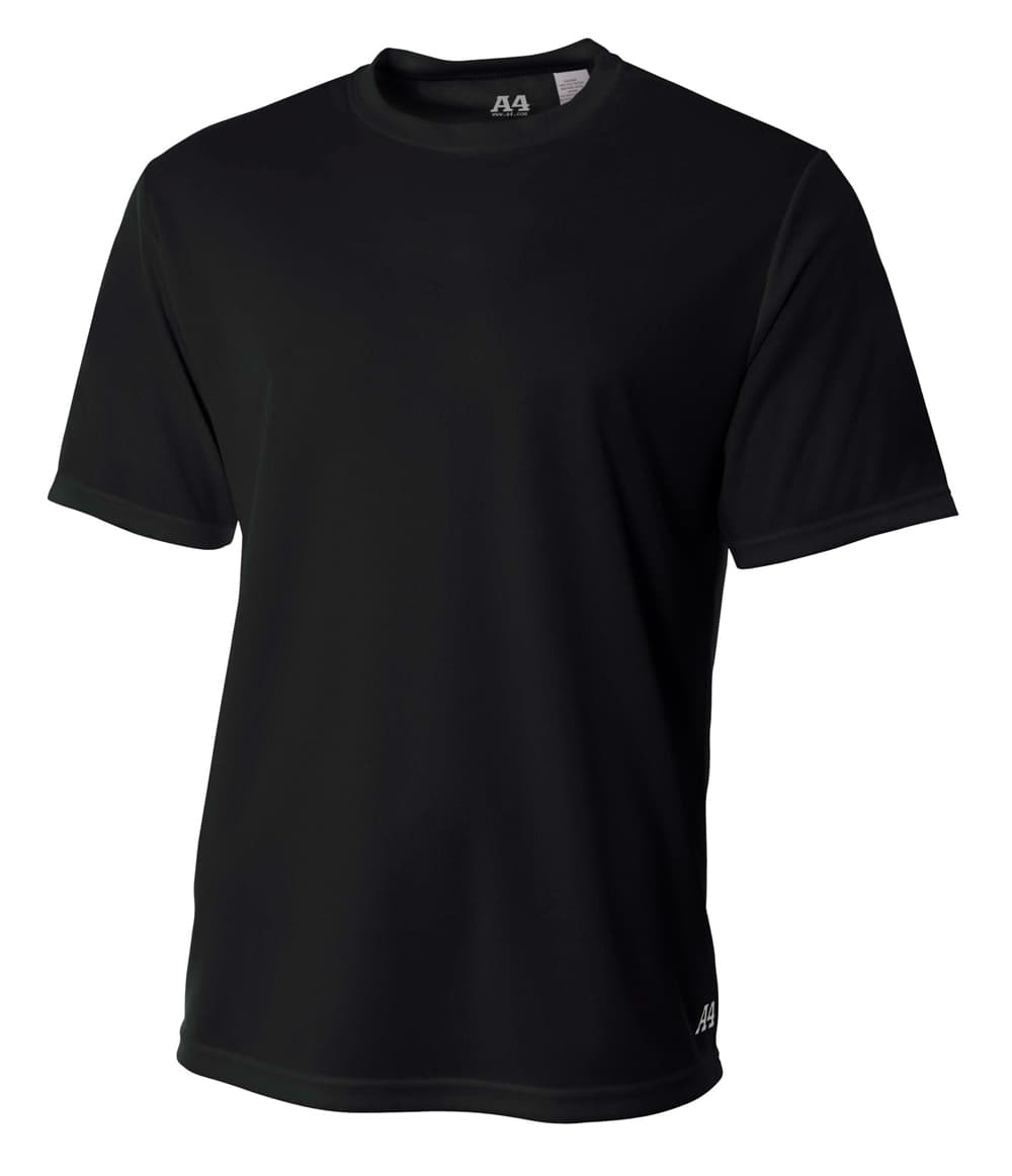 A4 Short Sleeve Birds-Eye Mesh Crew - BLACK - front