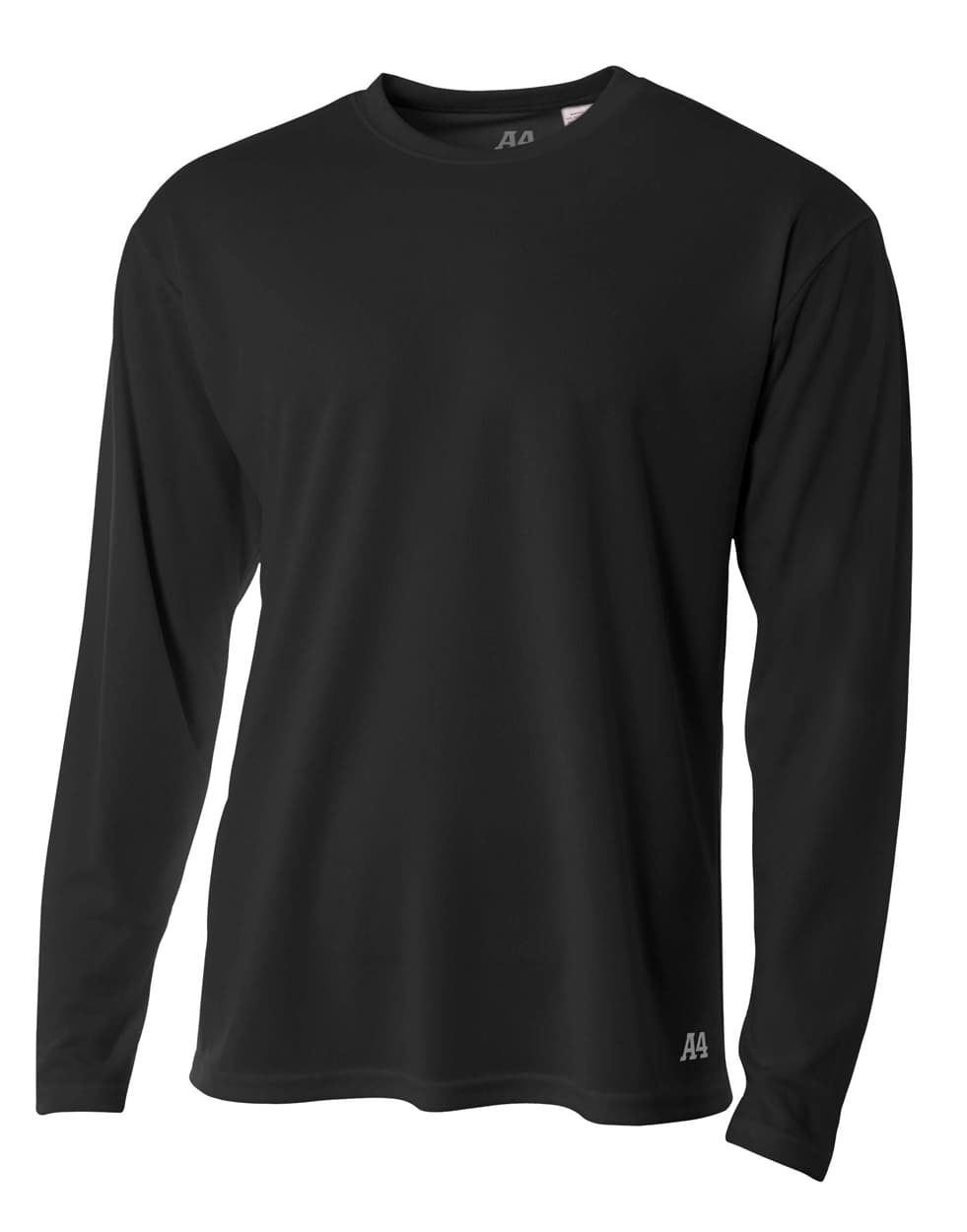 A4 Long Sleeve Birds-Eye Mesh Crew - BLACK - front