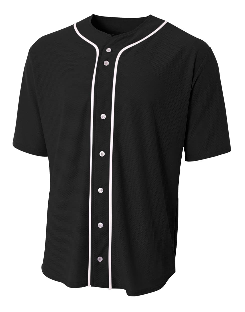 A4 Short Sleeve Full Button Baseball Jersey - BLACK - front