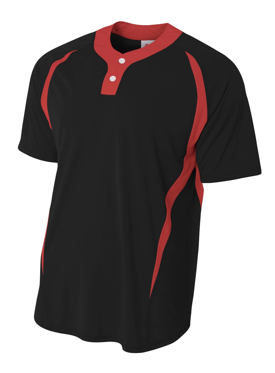 A4 2-Button Color Block Henley - BLACK/RED - front