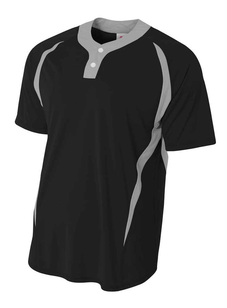 A4 2-Button Color Block Henley - BLACK/SILVER - front