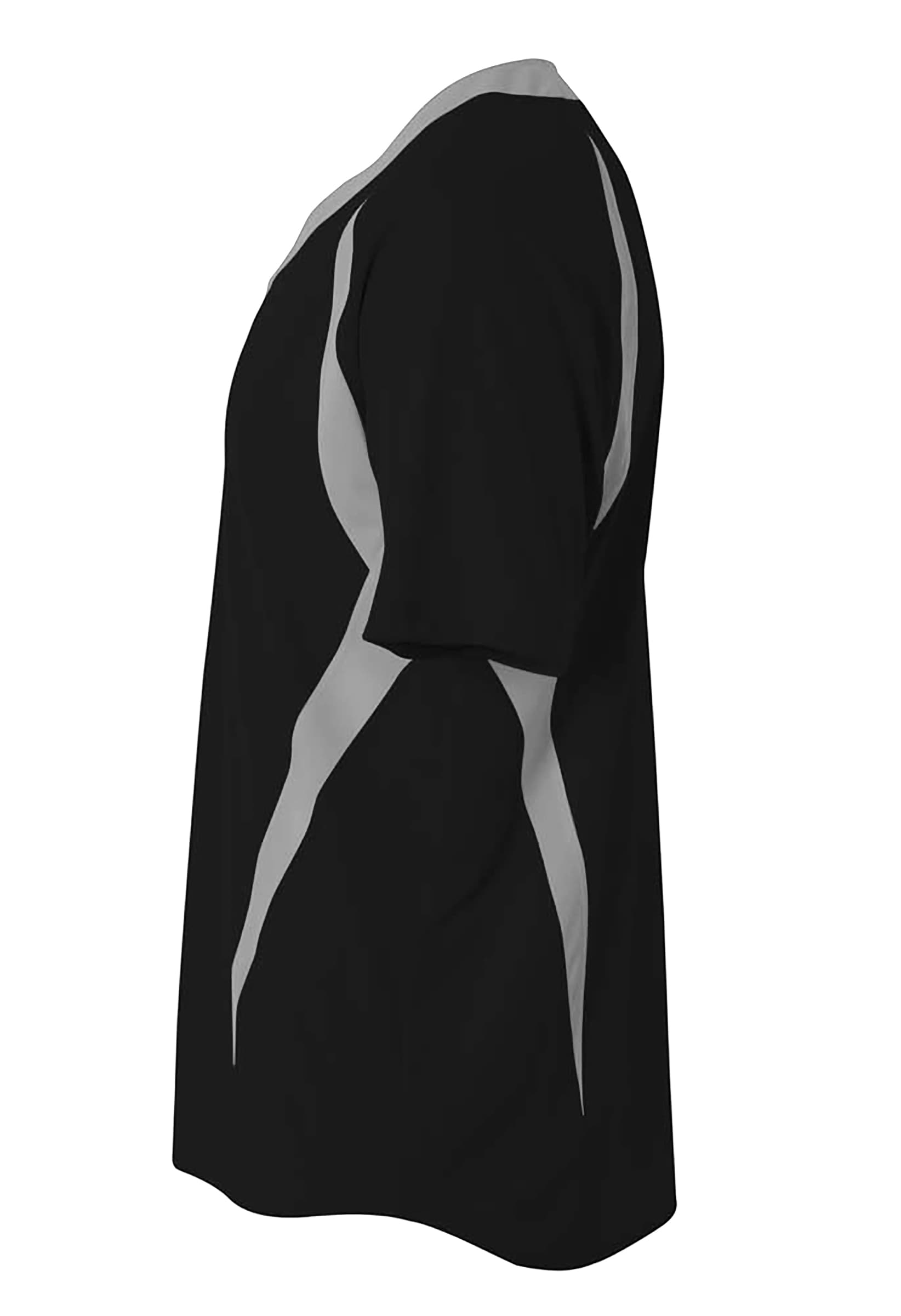 A4 2-Button Color Block Henley - BLACK/SILVER - side