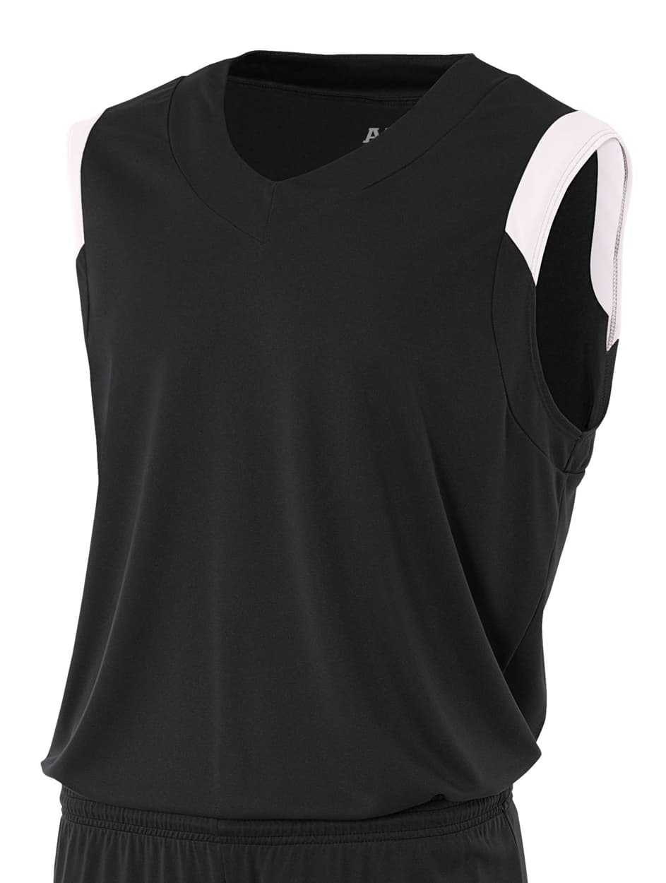 A4 Moisture Management V-Neck Muscle - BLACK/WHITE - front