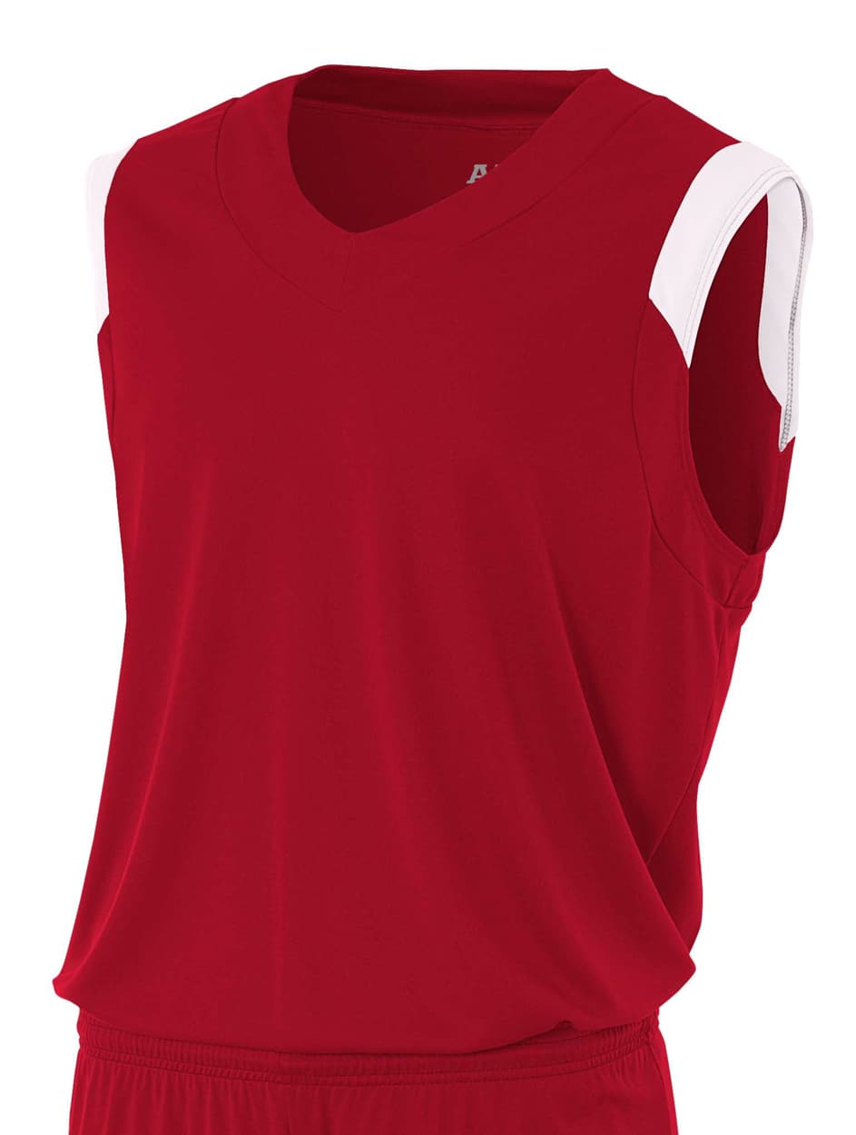 A4 Moisture Management V-Neck Muscle - CARDINAL/WHITE - front