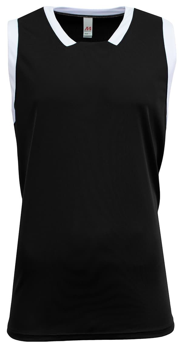 A4 Youth Sprint Single Ply Basketball Jerse - BLACK/WHITE - front