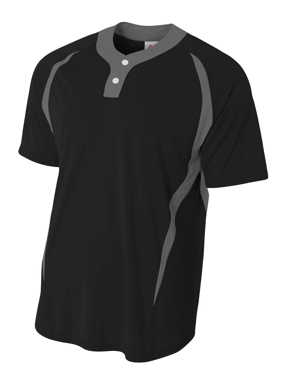 A4 2-Button Color Block Henley - BLACK/GRAPHITE - front
