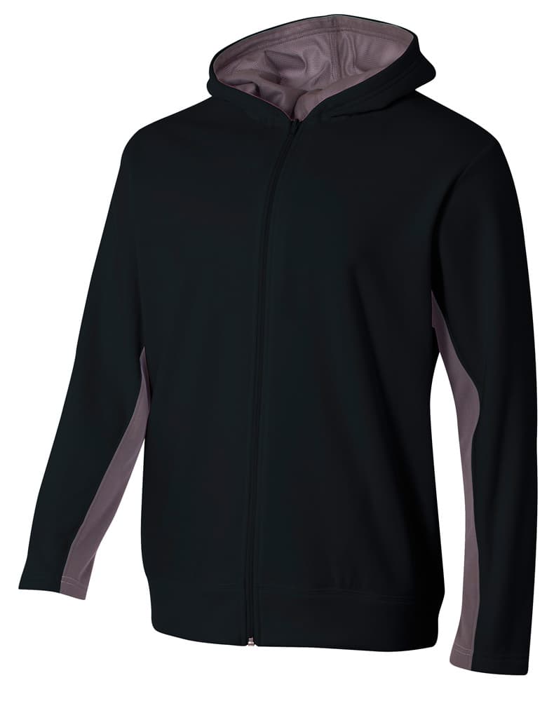 A4 Full Zip Color Block Fleece Hoodie - BLACK/GRAPHITE - front