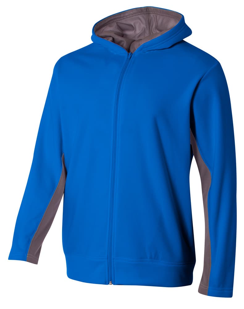 A4 Full Zip Color Block Fleece Hoodie - ROYAL/GRAPHITE - front
