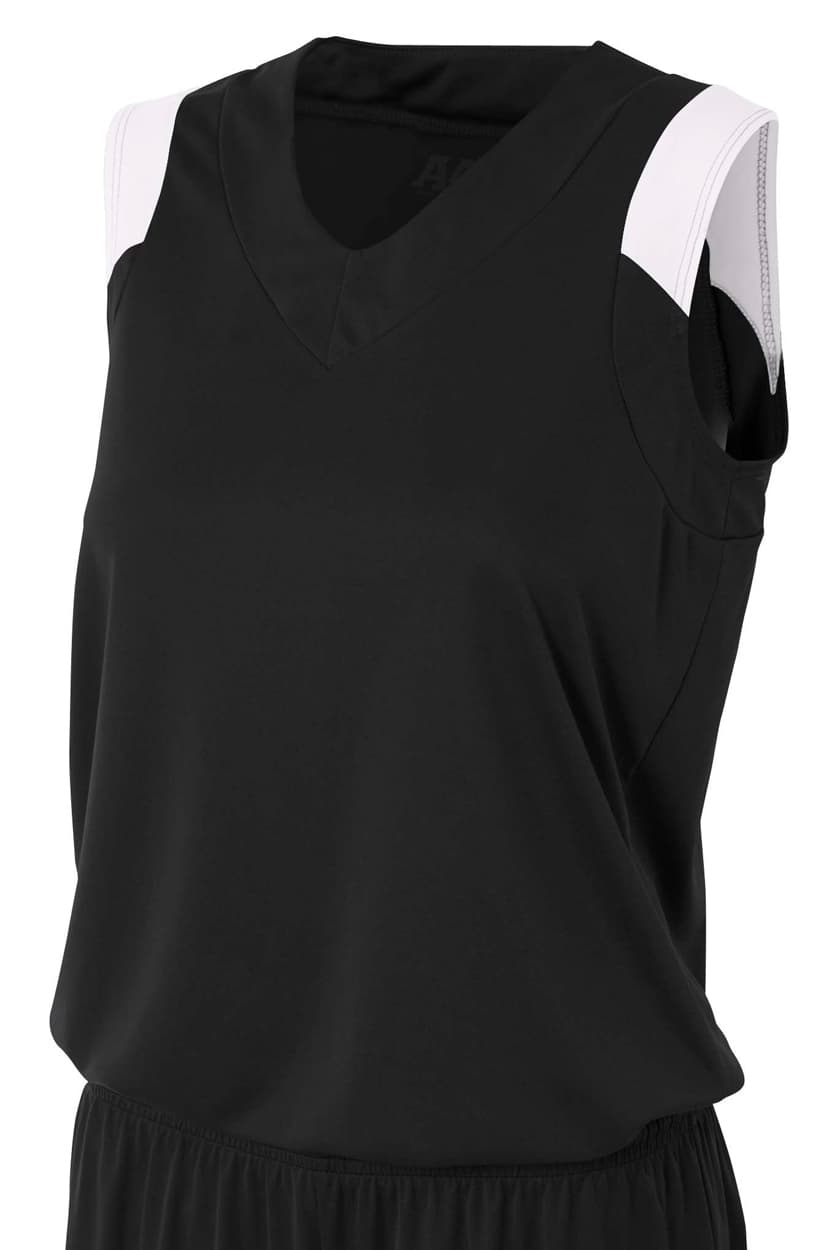 A4 Moisture Management V-Neck Muscle - BLACK/WHITE - front