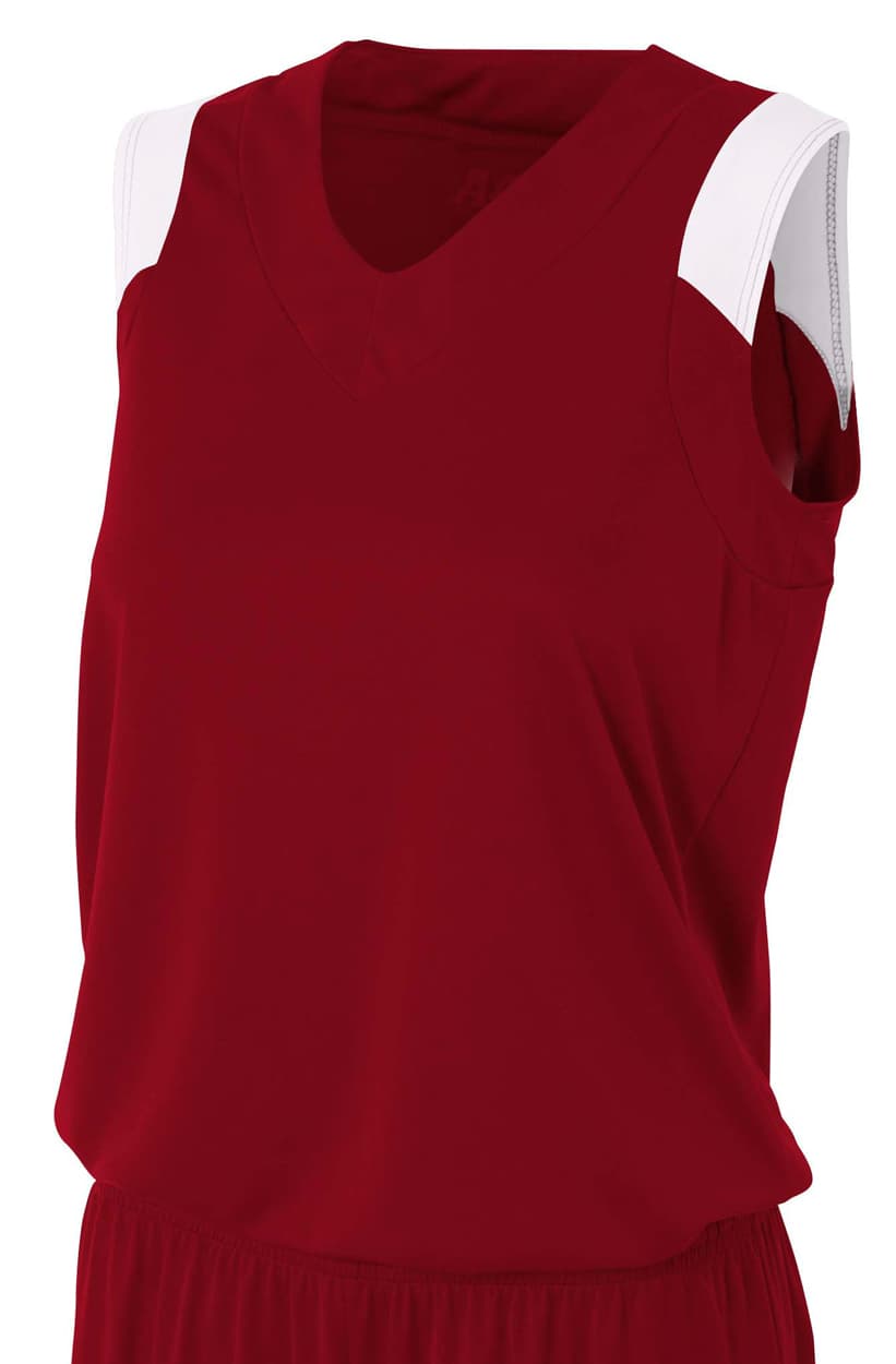 A4 Moisture Management V-Neck Muscle - CARDINAL/WHITE - front