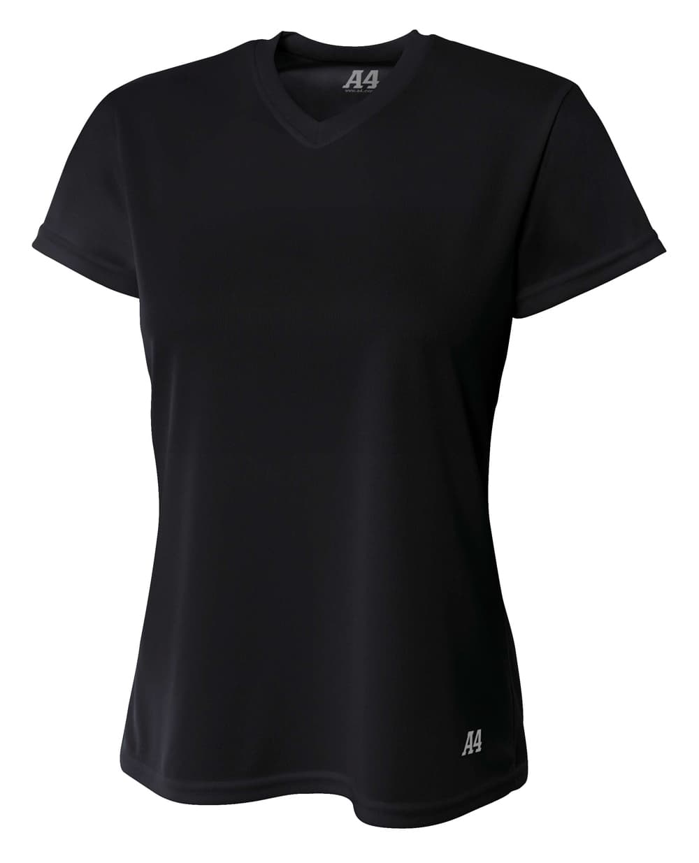 A4 Short Sleeve V-Neck Bird's Eye Mesh Tee - BLACK - front
