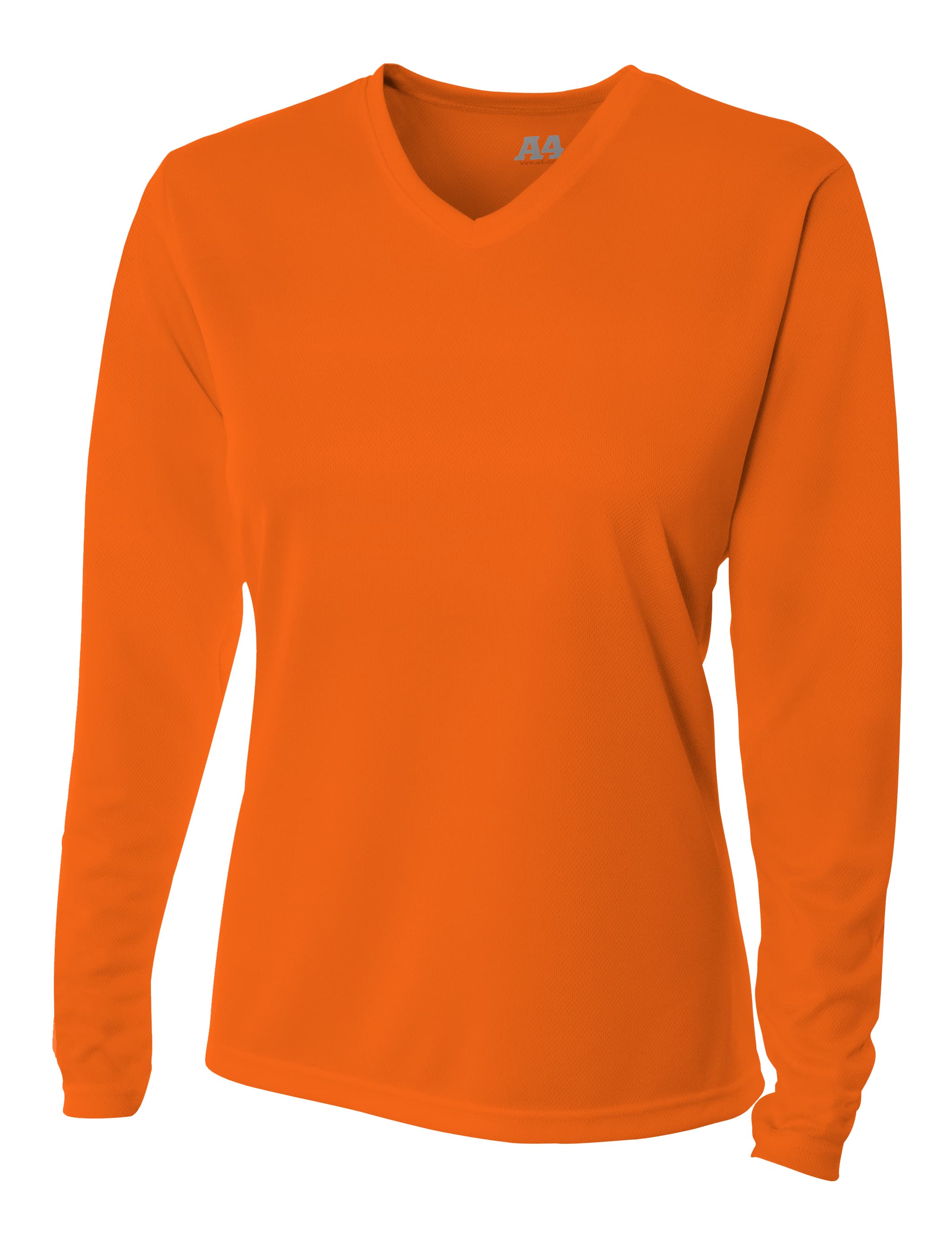 A4 Long Sleeve V-Neck Bird's Eye Mesh Tee - ATHLETIC ORANGE - front