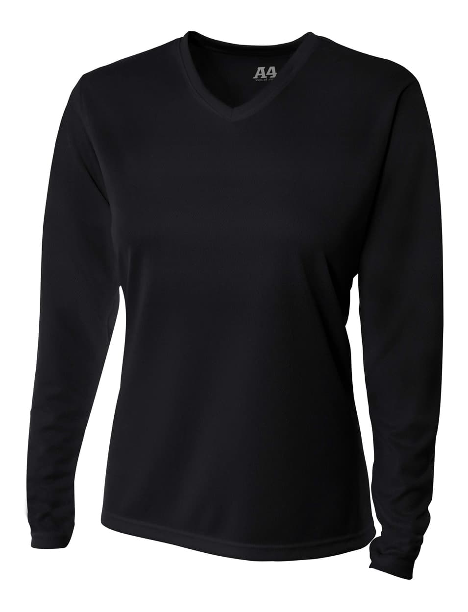 A4 Long Sleeve V-Neck Bird's Eye Mesh Tee - BLACK - front