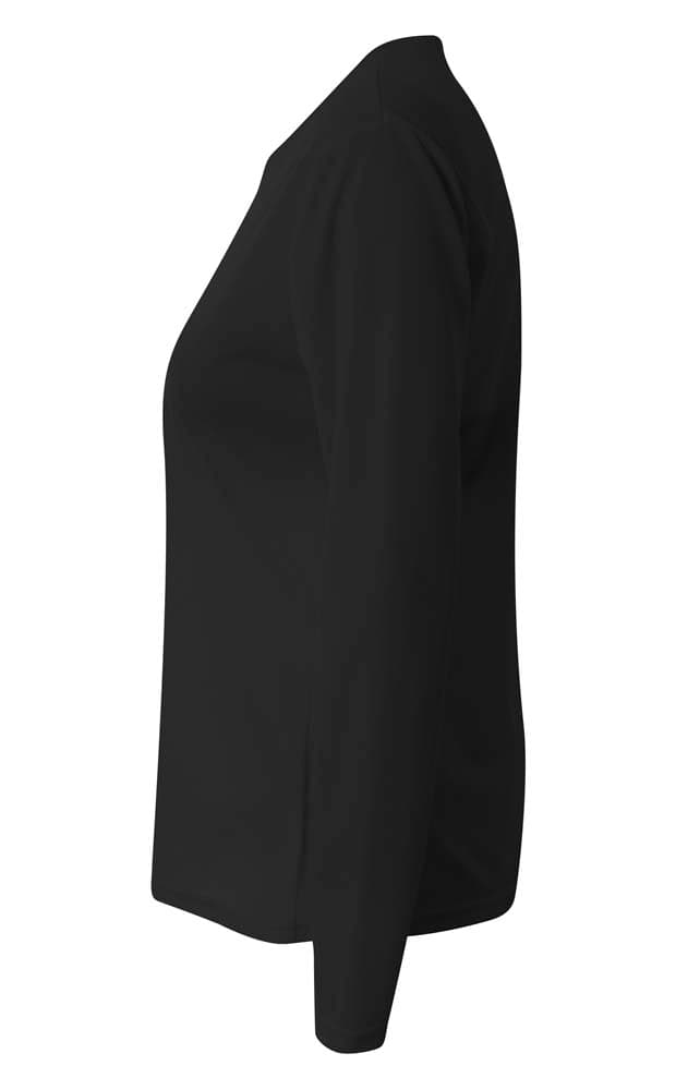 A4 Long Sleeve V-Neck Bird's Eye Mesh Tee - BLACK - side