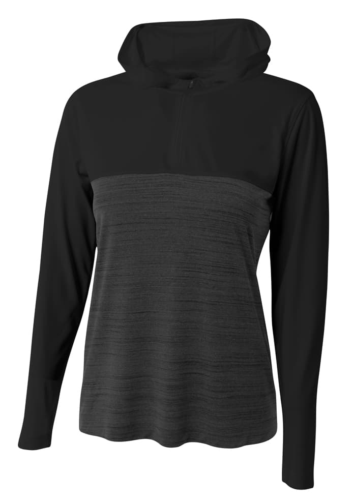 A4 Women's Slate Quarter Zip Hoodie - BLACK - front