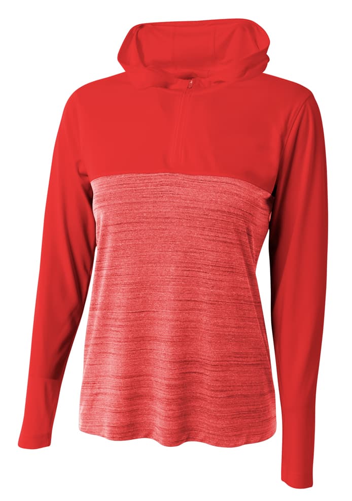 A4 Women's Slate Quarter Zip Hoodie - SCARLET - front