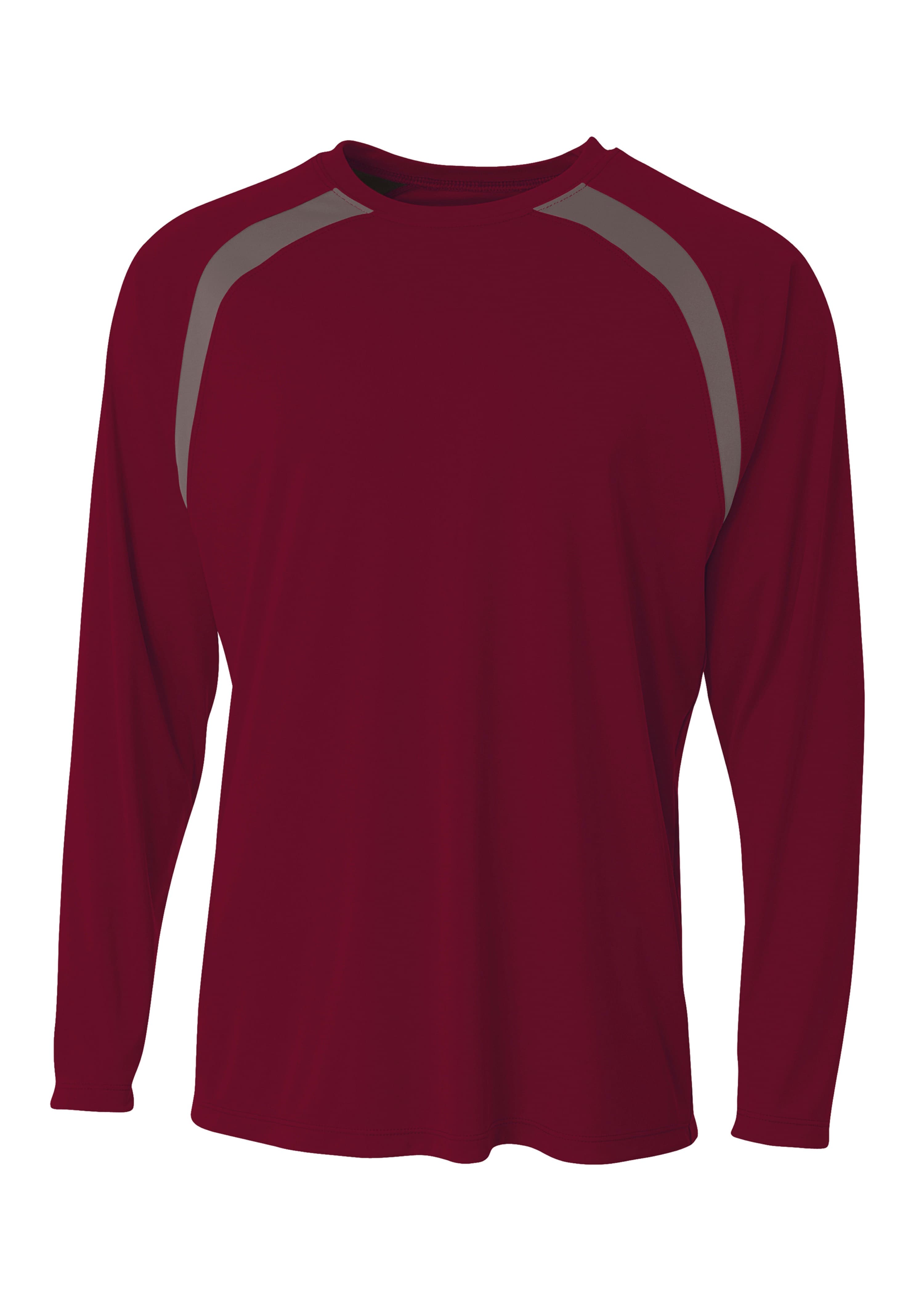 A4 Spartan Long Sleeve Color Block Crew - MAROON/GRAPHITE - front