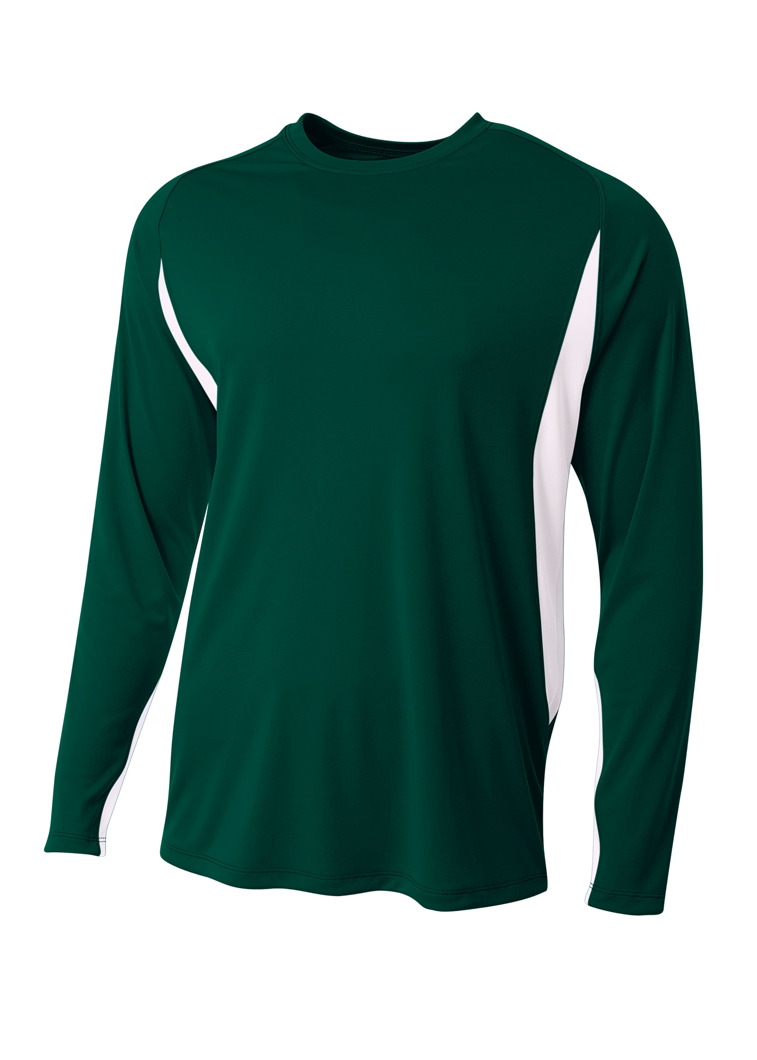 A4 Long Sleeve Color Block Tee - FOREST/WHITE - front