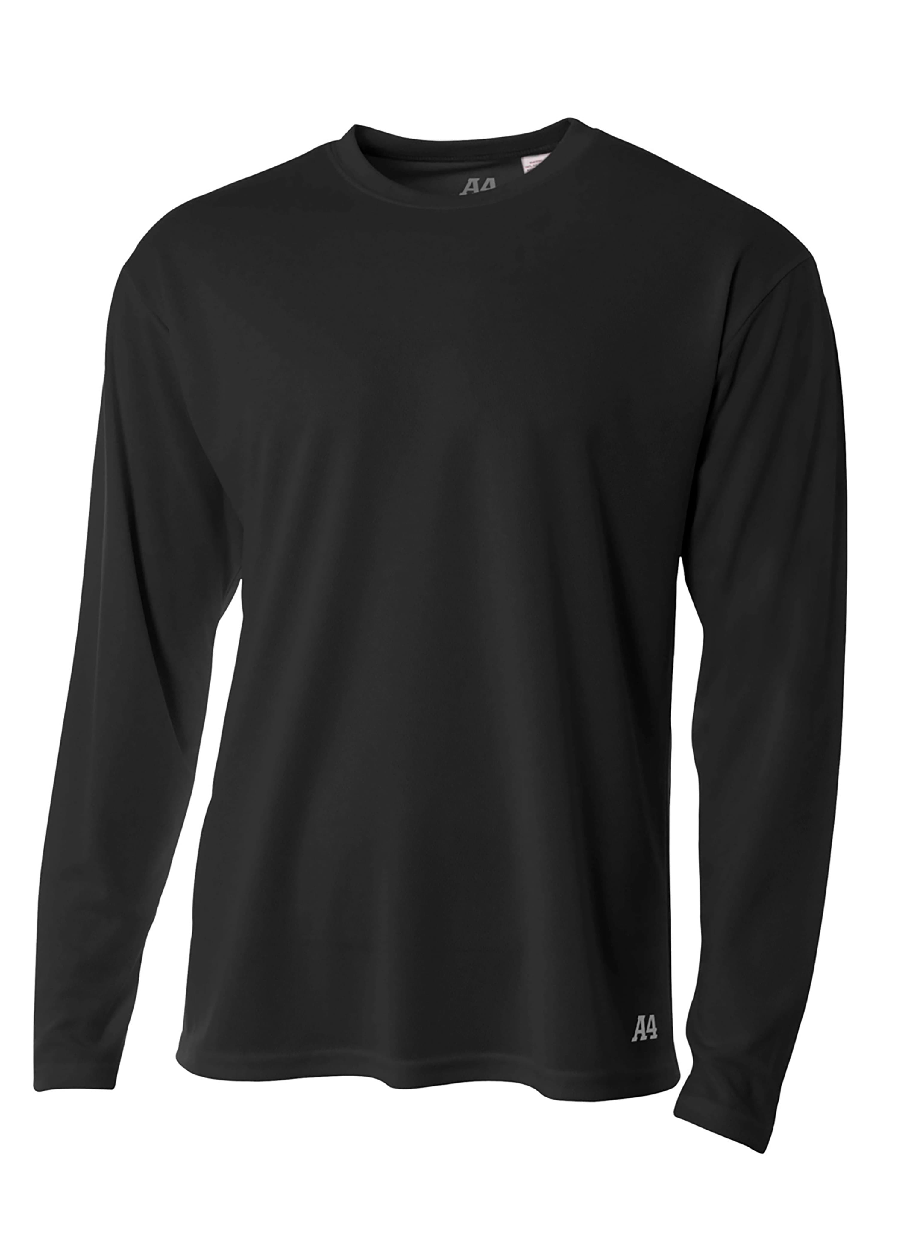 A4 Long Sleeve Birds-Eye Mesh Crew - BLACK - front