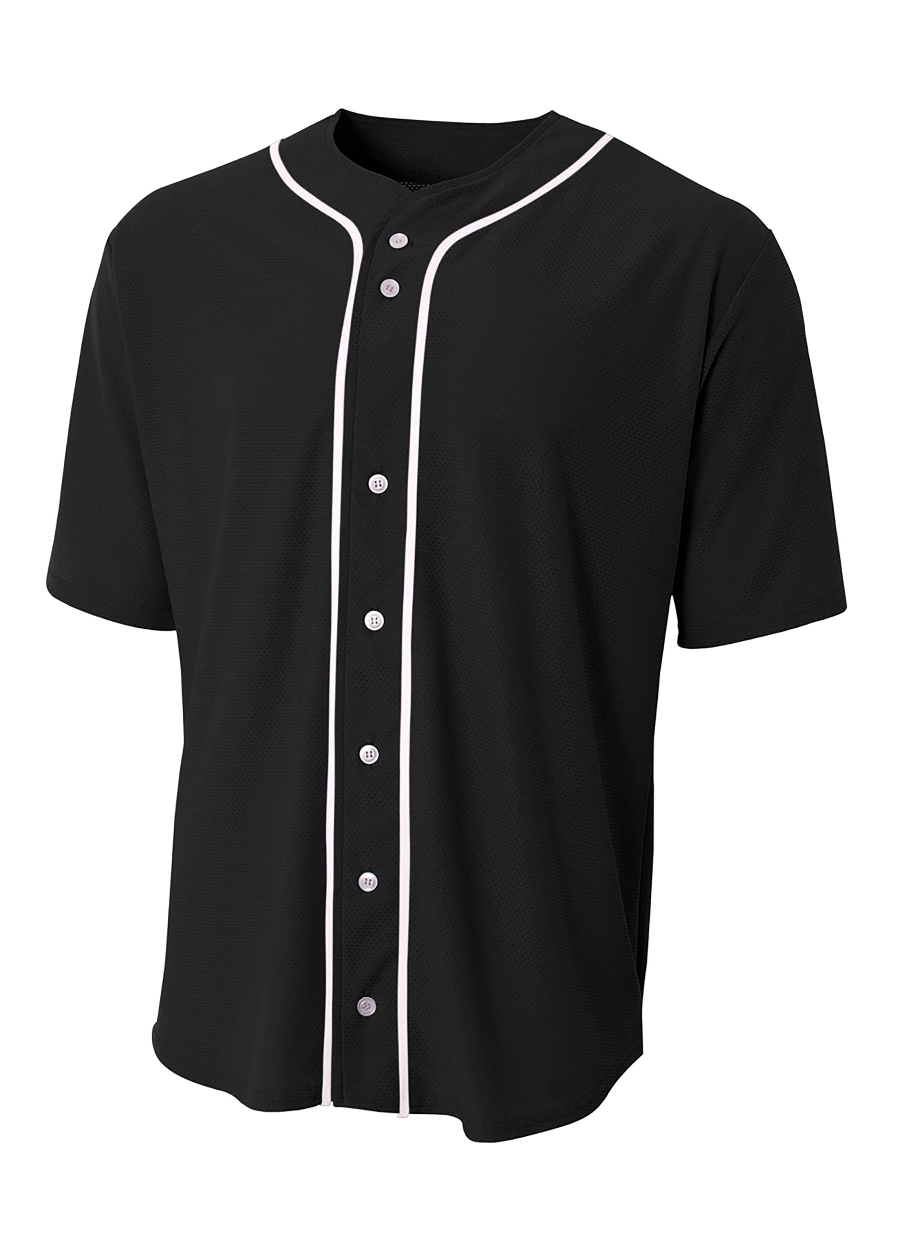 A4 Short Sleeve Full Button Baseball Jersey - BLACK - front