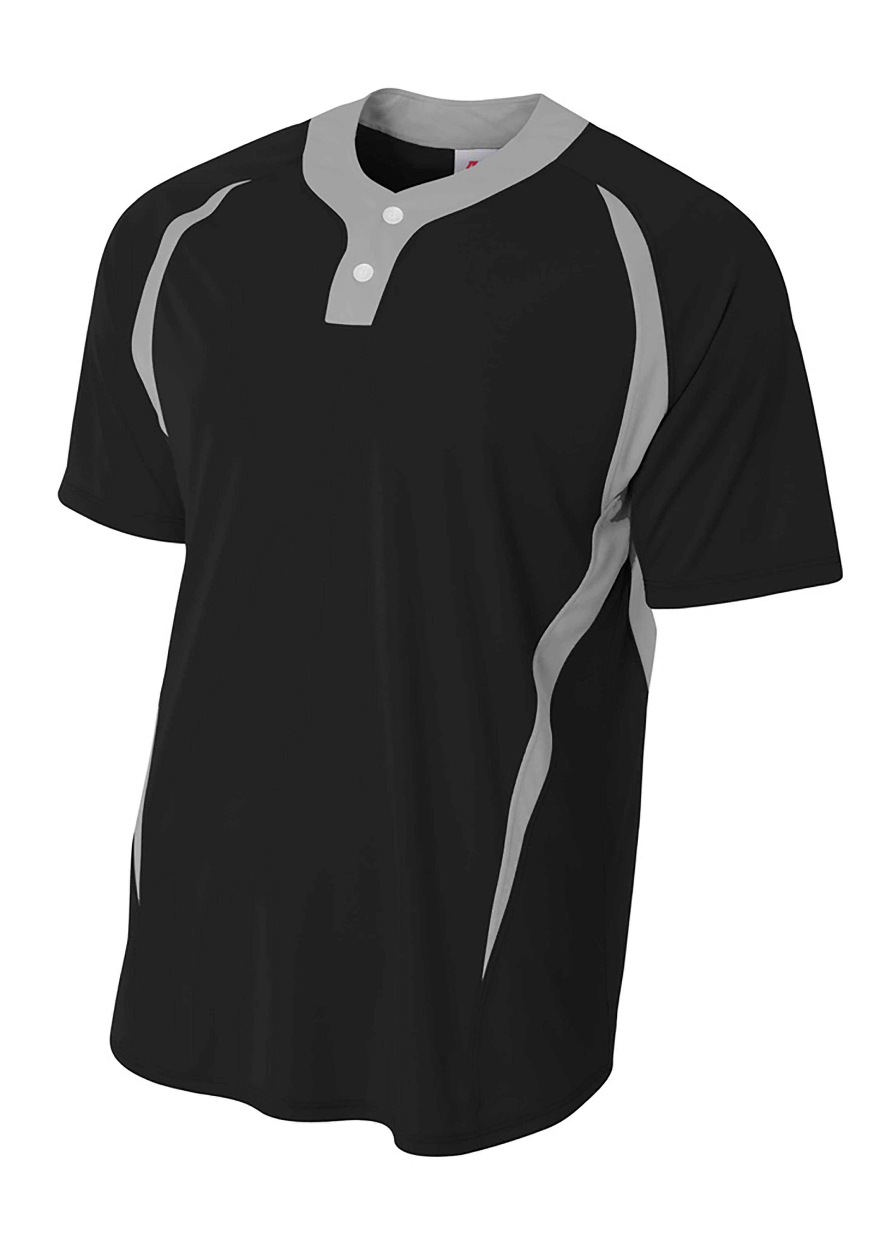 A4 2-Button Color Block Henley - BLACK/SILVER - front