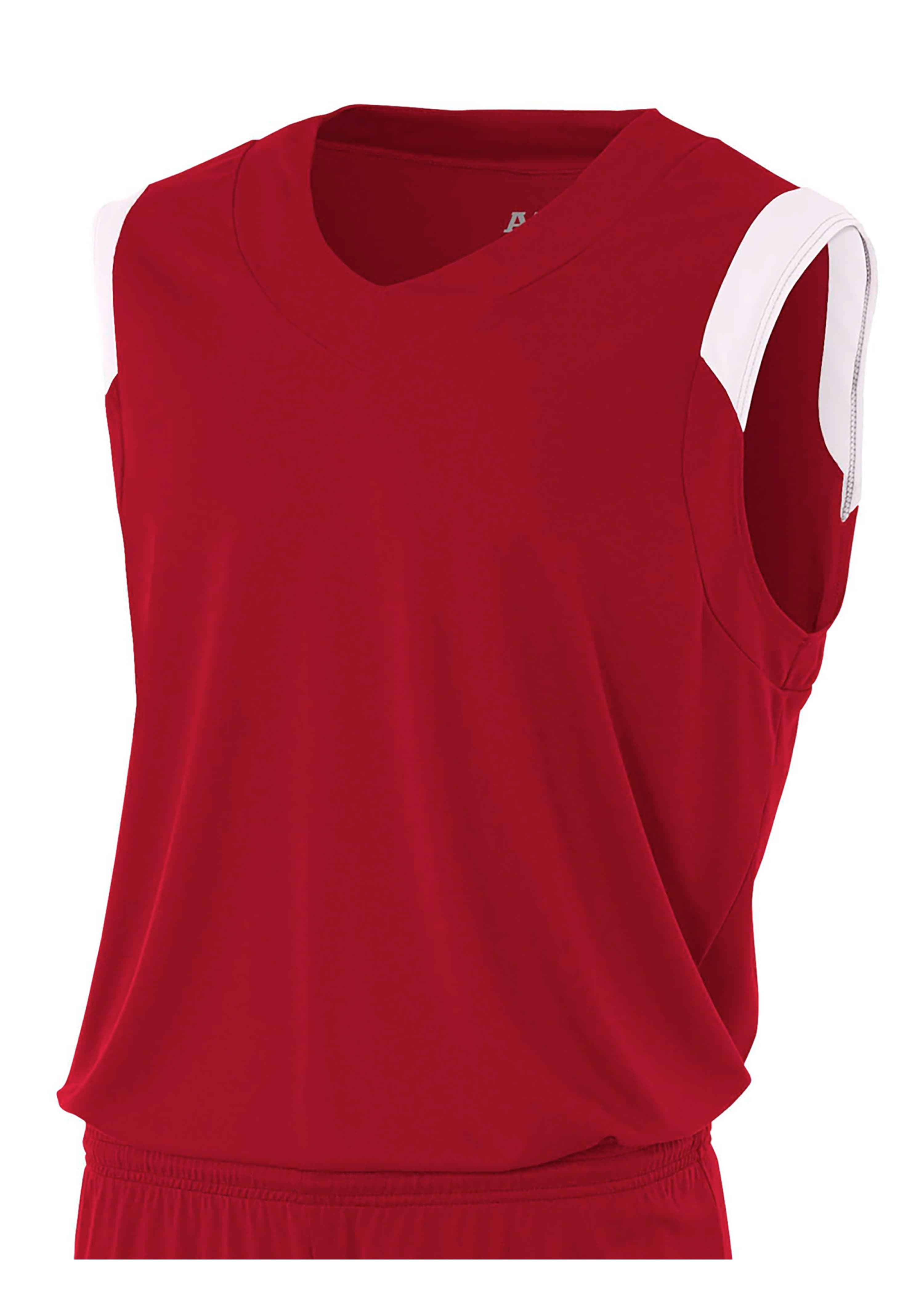 A4 Moisture Management V-Neck Muscle - CARDINAL/WHITE - front