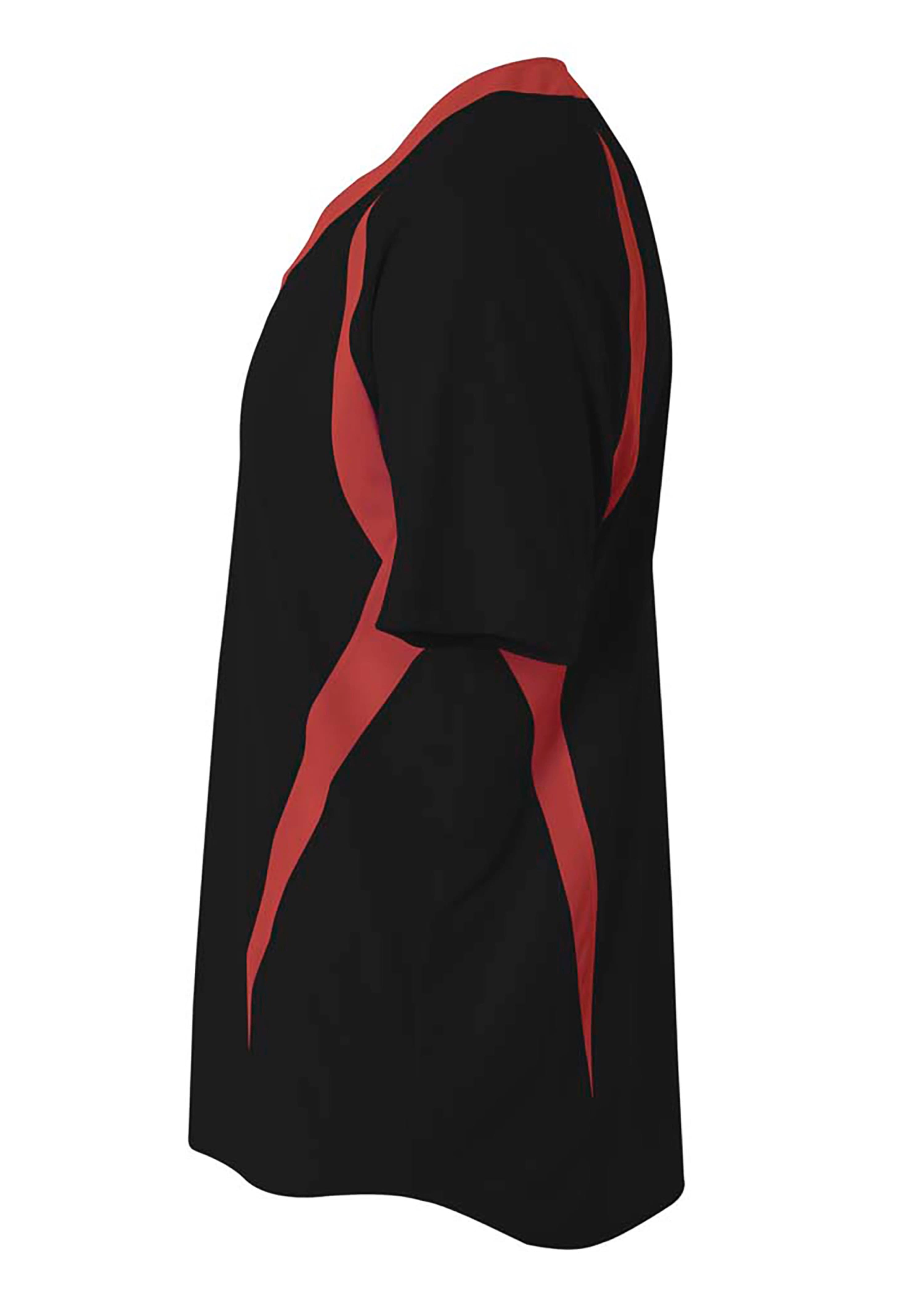 A4 2-Button Color Block Henley - BLACK/RED - side