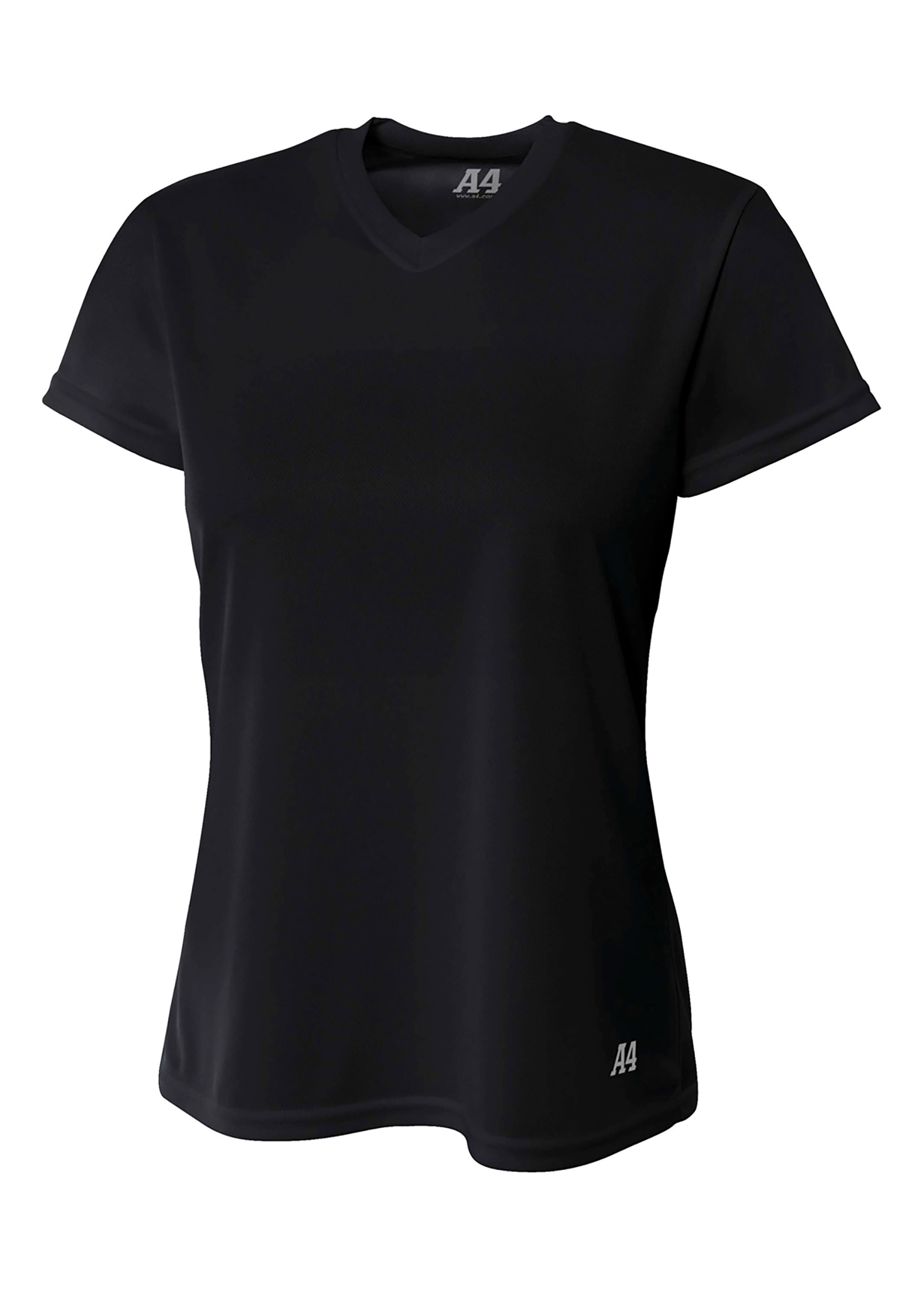 A4 Short Sleeve V-Neck Bird's Eye Mesh Tee - BLACK - front