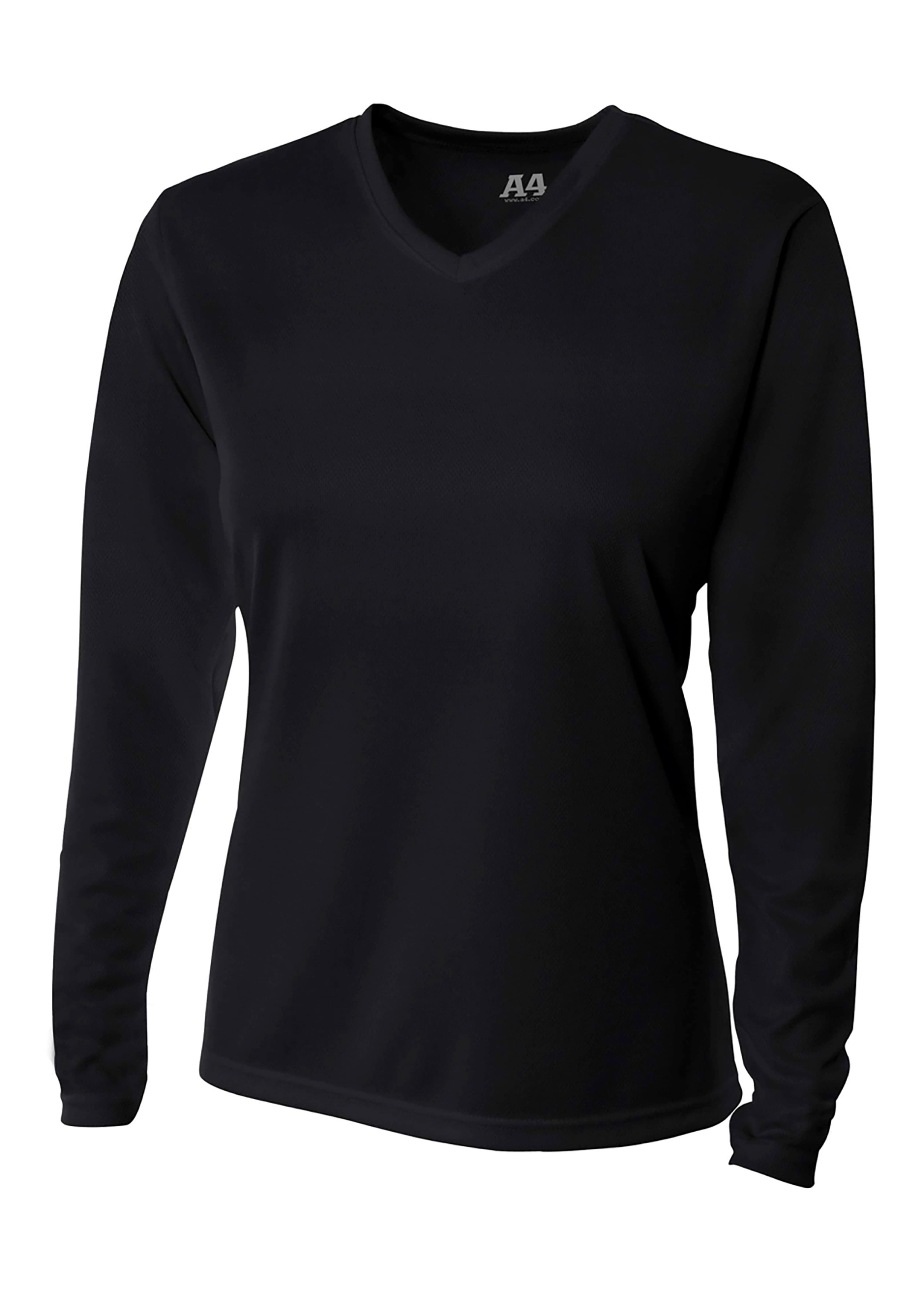 A4 Long Sleeve V-Neck Bird's Eye Mesh Tee - BLACK - front